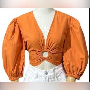 Forever 21 Orange Puff Sleeve Crop Top